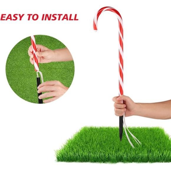 22" Christmas Candy Cane Pathway Markers Lights, 8 Pack, 4 Red & 4 Green - Picture 6 of 7